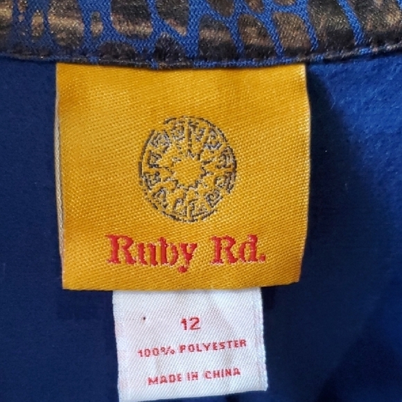 Ruby Rd. Blue and Gold Bomber Jacket Relaxed Fit - Picture 2 of 9
